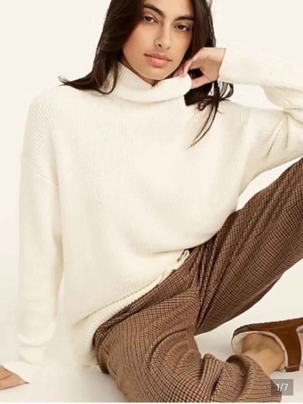 J. crew white cotton cashmere blend oversized ribbed turtleneck sweater
